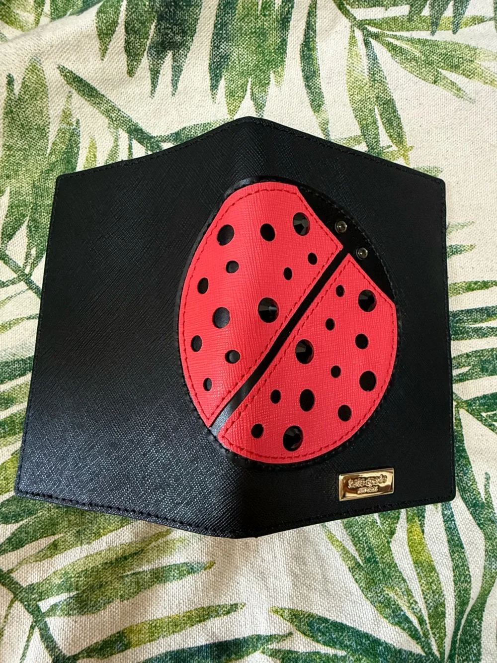 Kate Spade Red/Black Ladybug Passport Wallet“Turn over a new leaf” Pristine!